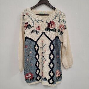 VTG Colleens Collectables Womens Cottagecore Floral Sweater Size L Feminine